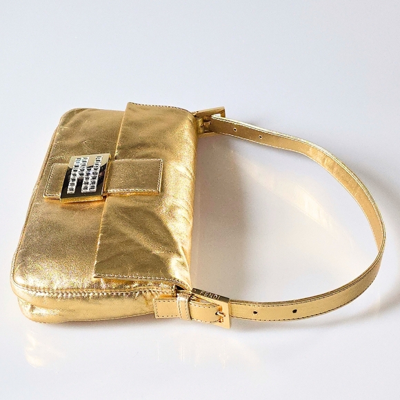 Fendi Baguette Gold Metallic Crystal Detail ASO SATC - Picture 6 of 14